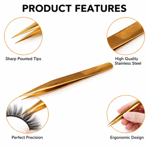 Pince à épiler professionnelle en acier inoxydable à pointe droite dorée pour extensions de cils – Outil d'isolation de précision à prise facile - Product Image 2