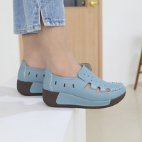 [JSHOE] Chaussures décontractées respirantes à plateforme perforée style Girl Group Lunari pour femme, en cuir de vachette, automne-printemps
