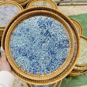 Ensemble de 2 plateaux ronds économiques colorés avec différents motifs de nacre - Product Image 5