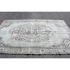 พรมวินเทจขนาด 5.4x9.1 ฟุต ลายตารางสีเทา พรมขนสัตว์ตุรกี - Product Image 3