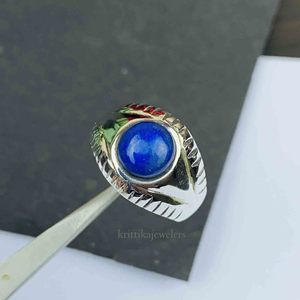 Bague pour homme en argent sterling 925, nouvelle conception classique, faite à la main, avec pierre précieuse lapis-lazuli, pour mariage, fiançailles, fête, sertie en bélière - Product Image 1