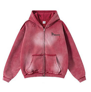 Plain High Quality Acid Washed Streetwear 400gsm Distressed Winter Sweatshirt Loose Oversized <b>Men</b> <b>Zipper</b> <b>Hoodie</b> - Product Image 3