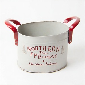 Maceta de vacaciones Sugarplum Lane con estilo para patios navideños con aspecto galvanizado e inspiración festiva para plantar - Product Image 5