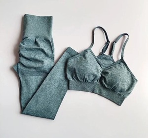 Conjunto de ropa deportiva transpirable para gimnasio para mujer, sujetador de Yoga con patrón sólido y mallas de cintura alta, trajes deportivos para entrenamiento y Fitness - Product Image 6