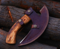 Haute qualité forgé à la main en acier à haute teneur en carbone gravé Pizza hache trancheuse Style Viking Pizza Cutter gaine en cuir haute vente 5 pièces