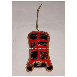 Ornements de Noël suspendus en tissu brodé de zari doré, forme de bus, pour décoration de fête d'anniversaire - Product Image 1