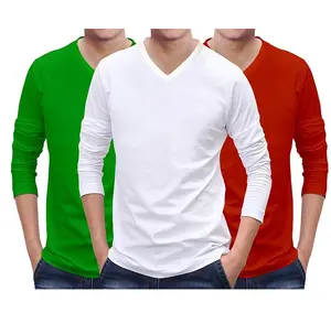 Herren Sommer Atmungsaktiv Plus Size Herren Baumwolle V-Ausschnitt T-Shirts Individuell bedruckte Bio-Baumwolle V-Form Full Sleeve T-Shirts
