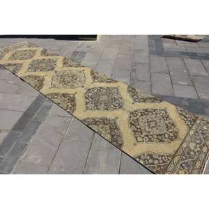 Alfombra clásica de lana turca Vintage de 3x13,3 pies, diseño de retales beige y marrón, alfombra para sala de estar con respaldo de látex - Product Image 2