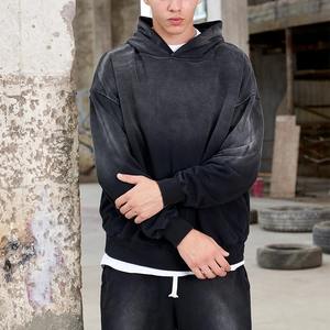 Sweats à capuche streetwear effet batik délavé pour hommes sweat à capuche personnalisé et lourd à la mode coupe carrée - Product Image 2