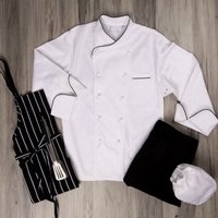 Wanita dan pria Fashion warna hitam putih seragam restoran lengan pendek koki mantel jaket dibuat di India