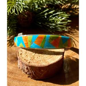 Navajo Handmade Multi-Stone & Sterling <b>Silver</b> Inlaid Fashion <b>Cuff</b> <b>Bracelet</b> - Product Image 1
