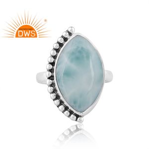 Dernières tendances en argent sterling oxydé Larimar naturel pierre précieuse Marquise Design bague empilable fabricant de bijoux personnalisés - Product Image 3