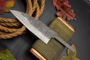 Lame de couteau de chef en acier Damas faite à la main, demi-tige, personnalisable OEM, épaisseur 3 mm, idéale pour les fabricants de couteaux - Product Image 4