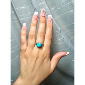 Navajo Handmade Kingman Turquoise & Sterling <b>Silver</b> <b>Statement</b> <b>Ring</b> Size 6.5 Gemstone Inlaid with Natural Stone for Everyday Wear - Product Image 4