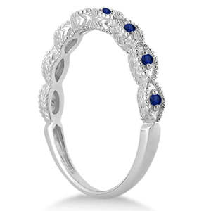 Conjunto nupcial vintage de oro blanco de 14k con diamante de 1.20ct y zafiro azul con perla de agua dulce como material principal - Product Image 3