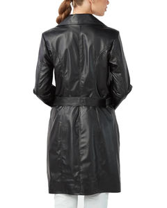 Gabardina larga de piel auténtica para mujer elegante al por mayor, moda informal, manga larga, con cinturón, para invierno - Product Image 6