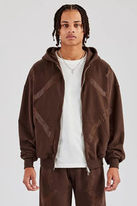 Survêtements en molleton 100% coton de haute qualité personnalisés pour hommes, sweat à capuche zippé sport, pantalon de jogging, ensemble deux pièces pour l'hiver - Product Image 3