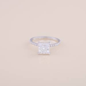 IGI Princess Cut Lab Grown Diamond Engagement & Wedding Ring with Pavé Band in 14K White / Rose & Yellow Gold - Product Image 1