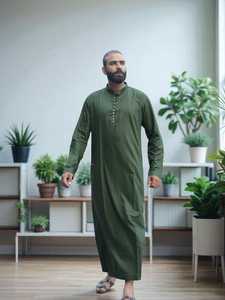 Thobe musulman décontracté uni pour homme, Qatar, manches longues, coton léger, respirant, longueur cheville, blanc, vêtement islamique, robe - Product Image 4