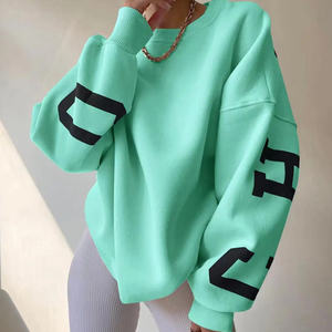 Sweat-shirts à capuche en molleton de coton de haute qualité pour femmes, taille plus, épaules tombantes, broderie de lettres sur toute la surface, logo sur le devant, hiver - Product Image 4