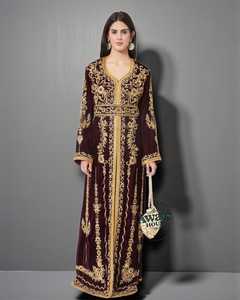 Caftán Abaya Marroquí de Manga Larga con Cuentas Hechas a Mano de Terciopelo para Mujer, Estilo AWAIS HOUSE, Largo hasta el Suelo, Talla Grande, Ligero, para Fiestas - Product Image 2