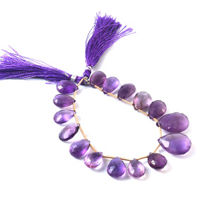 Perles de pierres précieuses facettées en améthyste naturelle, taille 6x8mm à 15x21mm, perles briolette en forme de poire, brin de 8 pouces, fabrication de bijoux, lot en gros - Product Image 1