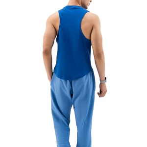 Cut Out Tank Top <b>Men</b> Sleeveless Summer Wear Fashion Plain Custom Logo Vintage Round Neck Curved Hem Cotton Jersey <b>Singlet</b> - Product Image 3