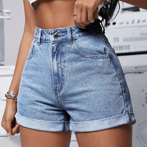 Shorts de Mezclilla Lavados con Dobladillo Enrollado y Cintura Media para Mujer, Casuales, Transpirables, con Bolsillos, Estilo Urbano, Vintage, Sexy, Personalizados para el Verano - Product Image 4