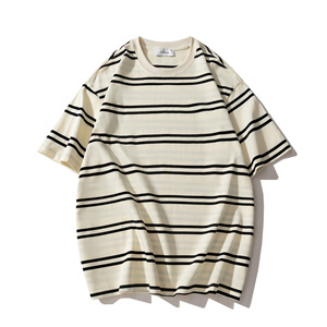 เสื้อยืดลายทางแบบกำหนดเองได้เสื้อยืดฮิปฮอปผ้าฝ้าย100% ใหญ่พิเศษใส่ได้ทั้งชายและหญิง - Product Image 5