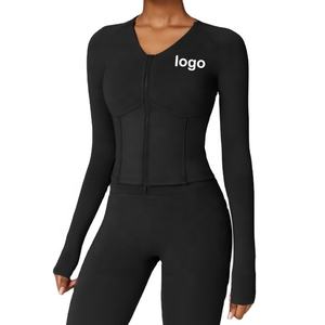 2024 nu sentiment femmes coupe ajustée fermeture éclair complète Yoga Gym Fitness à manches longues Yoga costume pour femme vêtements de sport entraînement veste à glissière - Product Image 6