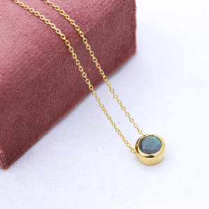 Nouveauté Collier en argent sterling 925 Plaqué or Pendentif Labradorite naturelle Pierre précieuse Lunette Ensemble Forme géométrique Cadeau tendance - Product Image 4