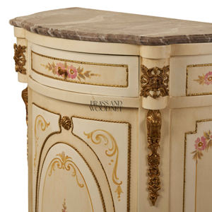 Meuble à chaussures de luxe de style français, crème, avec décor floral peint à la main, accents dorés ornés et plateau en marbre, idéal pour l'entrée d'un palais - Product Image 6
