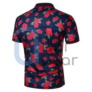 High Quality <b>Men's</b> Casual Streetwear for Polo T-<b>Shirt</b> New Design <b>Flower</b> Print Solid Pattern Knitted Fabric Wholesale - Product Image 5