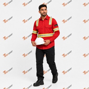 Camisa de Trabajo de Manga Larga de Alta Visibilidad Roja para Hombre Tiierwear, Uniforme de Seguridad Reflectante para Construcción - Product Image 2
