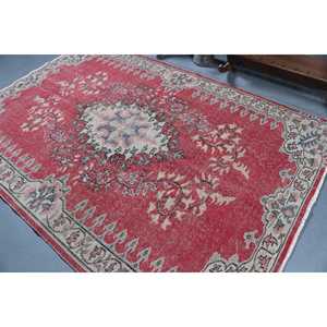 Tapis de 5,7 x 8,5 pieds, grand tapis turc vintage, tapis en laine rouge - Product Image 4