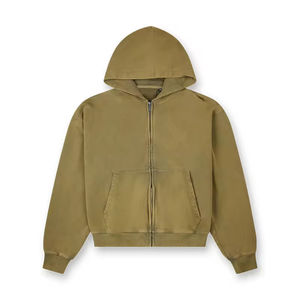 Sudadera con capucha unisex con cremallera de algodón pesado logotipo personalizado bordado Diseño de gran tamaño patrón sólido fabricación de ropa de calidad - Product Image 2