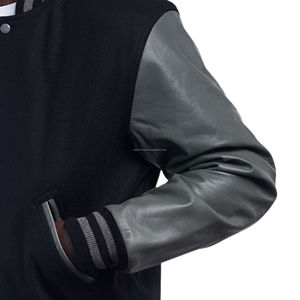 Chaqueta Varsity para Hombre, Estilo Letterman, con Mangas de Cuero y Lana, Cierre de Cremallera, Diseño Ecológico con Parches, Chaqueta Bomber, Uniforme de Equipo de Baloncesto - Product Image 4