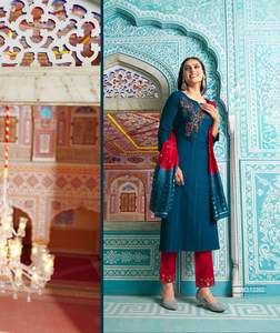 Vente chaude Fantaisie Tendance Indien Traditionnel Lourd Broderie Séquence Travail Kurti Pantalon Avec Dupatta Fournisseur De L'Inde - Product Image 5