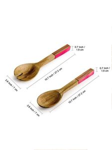 Lot de 2 couverts à salade en bois de mangue peints à la main Set de 2 couverts à salade en bois Set de 2 KETCHENWAR UNIQUE FAIT MAIN - Product Image 2