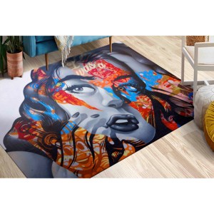 Alfombra Abstracta con Rostro de Mujer: Decoración con Retrato de Grafiti Colorido, Alfombra de Chenilla - Product Image 2