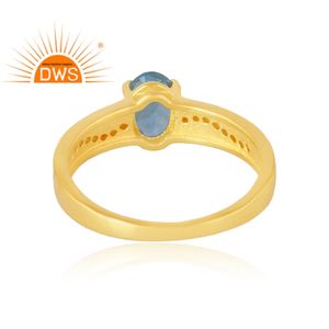 แหวนพลอย925ชุบทอง18K ชุบทอง18K สำหรับผู้หญิงแหวนพลอยบุษราคัมสีฟ้า - Product Image 2