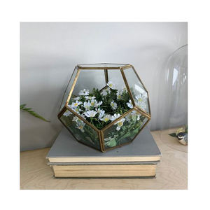 Décoration de table Verre clair Bordure en laiton lourd Finition dorée Terrarium en verre géométrique Table Bureau à domicile Restaurants Déco - Product Image 2