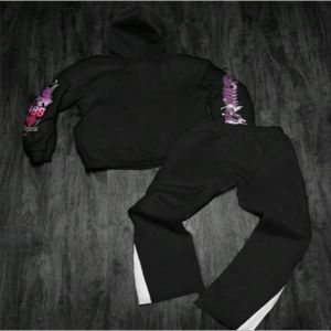 Ensemble survêtement unisexe personnalisé 100 % coton, pantalon évasé et sweat à capuche, style streetwear décontracté, deux pièces, écologique, été, grandes tailles - Product Image 2