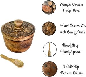 ภาชนะไม้มะม่วงแบบเรียบง่ายทันสมัยสำหรับใส่เครื่องเทศใบชาและฝาปิดด้านบนทำด้วยมือสำหรับเครื่องล้างจานปลอดภัย - Product Image 3