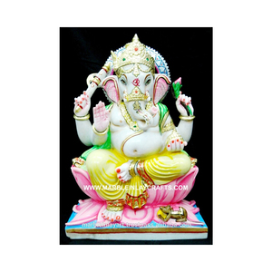Statue assise en marbre blanc pur Makrana fait à la main, seigneur Ganesh Ji, belle Statue polie pour décoration de Temple - Product Image 1