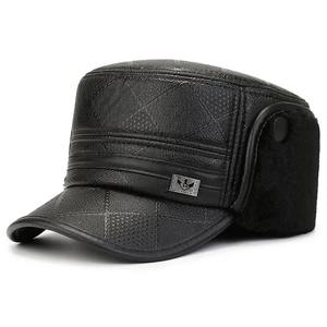 Gorra plana de cuero auténtico para papá para hombre, gorra gruesa de invierno con lengua de pato cálida, ajustable para informal para abuelo de mediana edad - Product Image 4