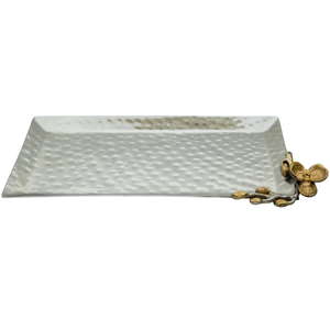 Bandeja de Metal plateada grande y creativa, mesa de diseño estándar, servicio decorativo, acento Floral de latón para catering de bodas a la venta - Product Image 1