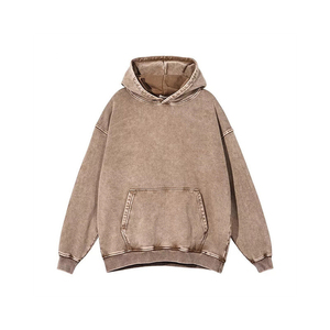 Sweat-shirt à capuche en coton 100% personnalisé OEM, style vintage lavé, lavage à l'acide, surdimensionné, cordon de serrage, hiver, pour homme - Product Image 2