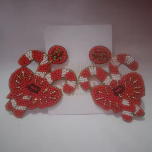 Handmade Classic Christmas Candy Bow <b>Earrings</b> Beaded <b>Holiday</b> Jewelry Statement Accessories for Women Winter Party - Product Image 1