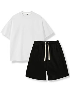 Men's <b>Slim</b> <b>Fit</b> Summer <b>Shorts</b> Set High Quality 100% Cotton Quick Dry Plus Size Streetwear Shirt Custom Logo Printed Breathable - Product Image 2